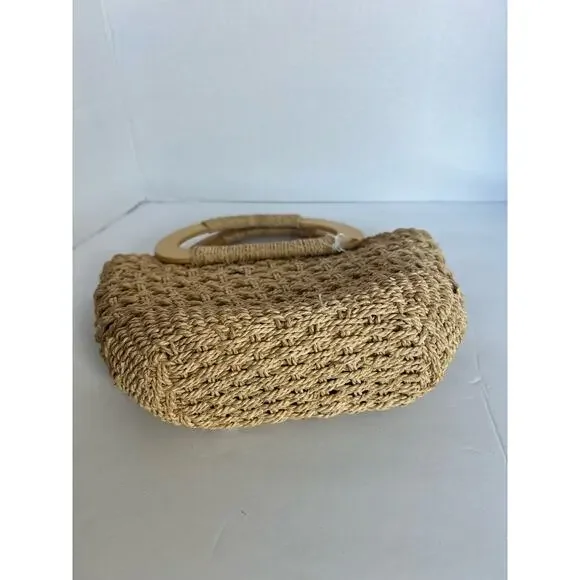 NEW Bohemian Wheat Straw Wood Handle Tan Artisan Handmade‎ Purse Tote Hand Bag - Picture 4 of 8